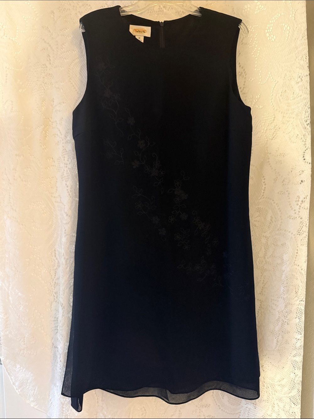 Talbots Black Sleeveless Shift Dress with Subtle Floral Embroidery